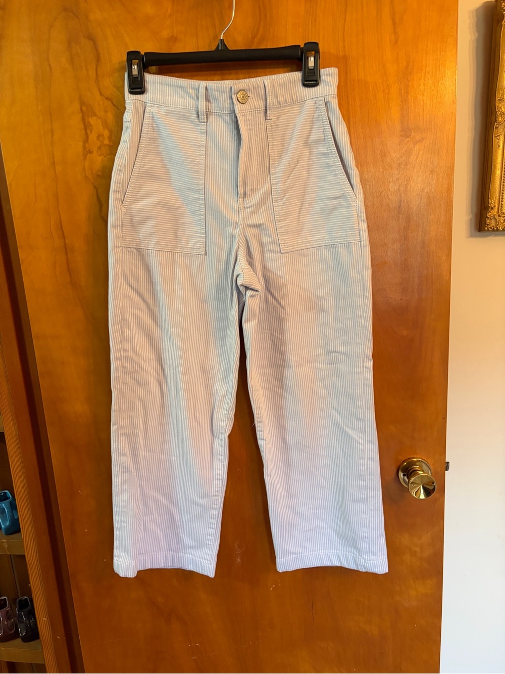 Express Light Blue Stripe cropped wide leg jean